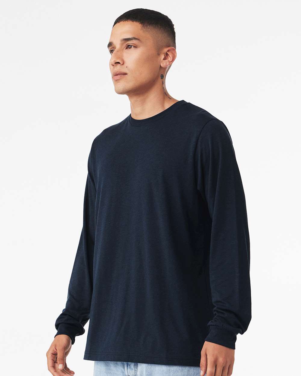 Solid Navy Triblend - Model Side 