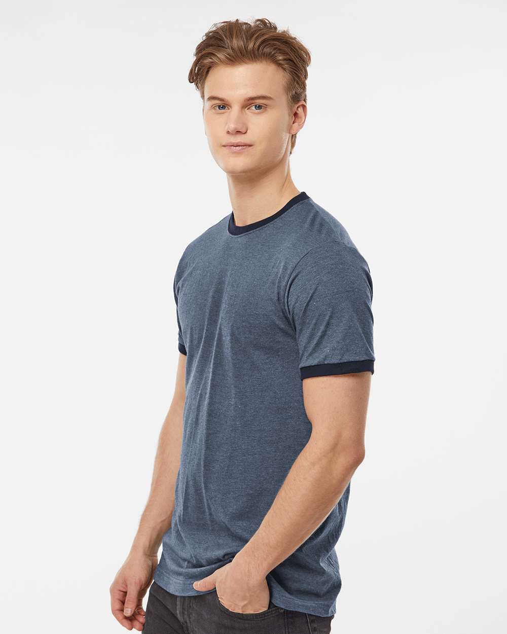 Heather Denim/ Navy - Model Side 